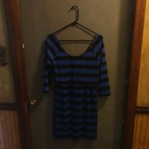 💙 BLUE AND BLACK STRIPED LONG SLEEVE DRESS 💙